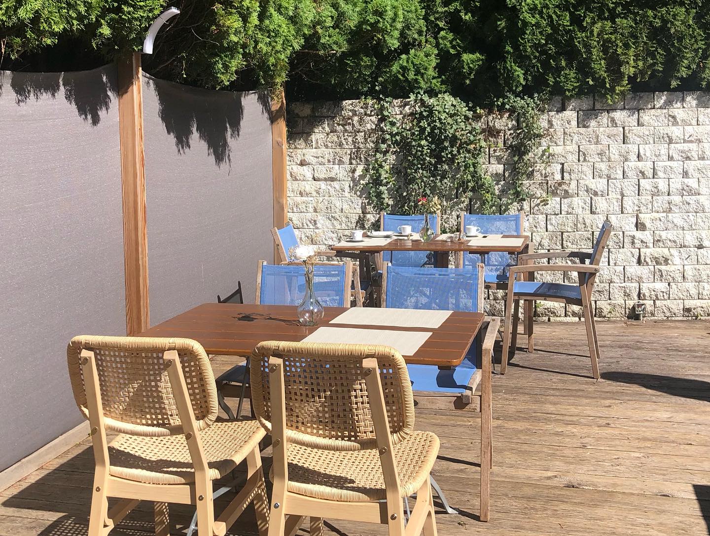 Terrasse extérieure avec mur végétal